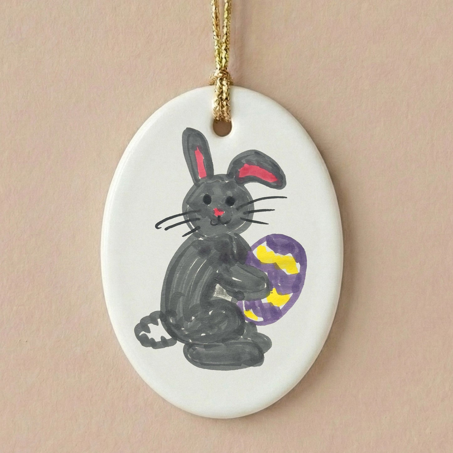 Oval Easter Tree Ornament with Child's Drawing of an Easter Bunny | Little Heirloom