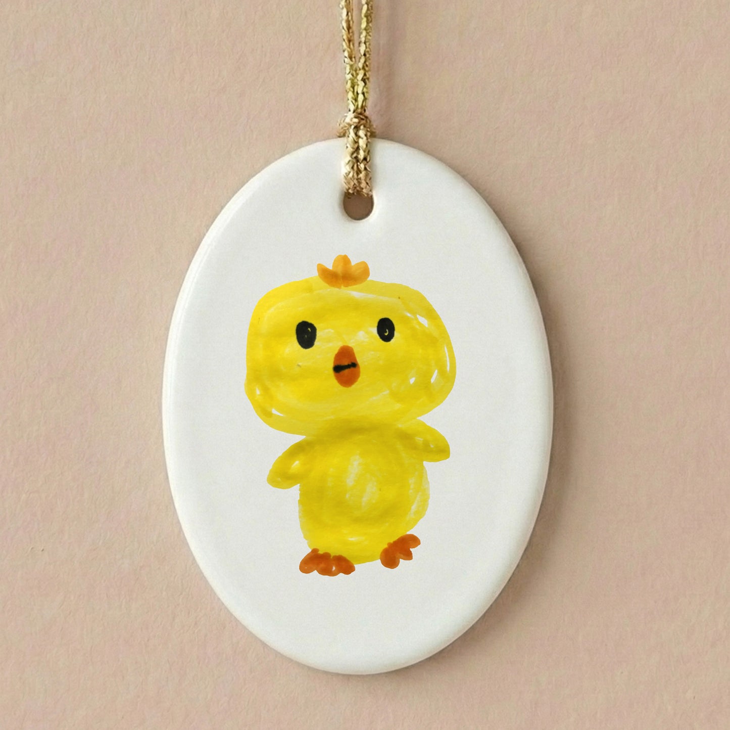 Oval Easter Tree Ornament with Child's Drawing of an Easter Chick | Little Heirloom