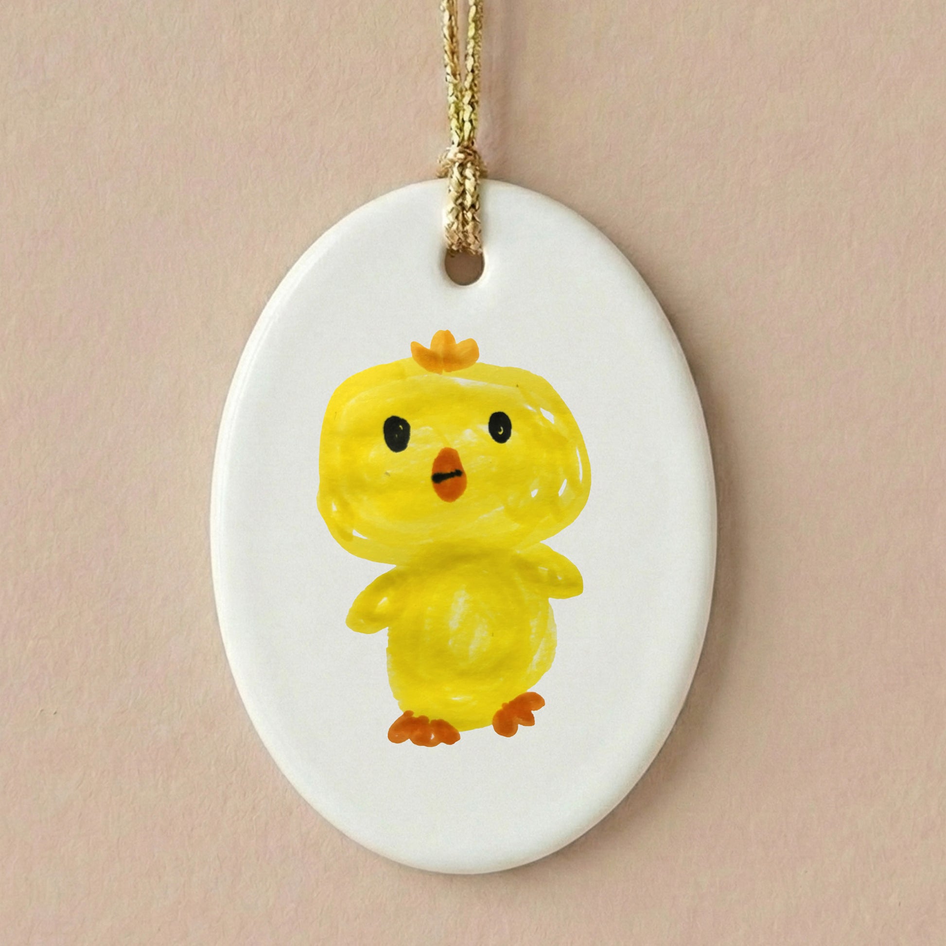 Oval Easter Tree Ornament with Child's Drawing of an Easter Chick | Little Heirloom