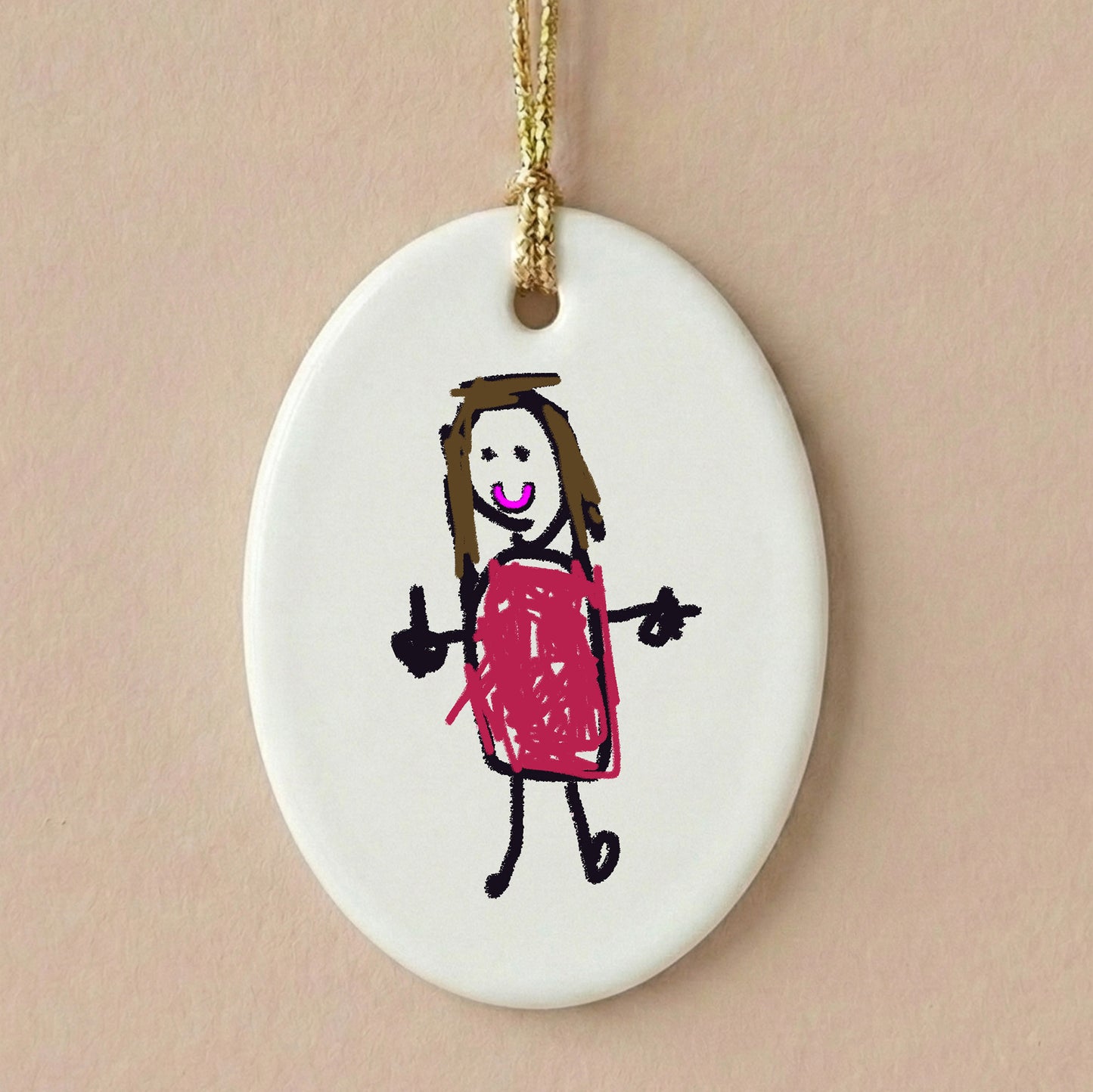 Oval Easter Tree Ornament with Child's Drawing of a Self Portrait | Little Heirloom