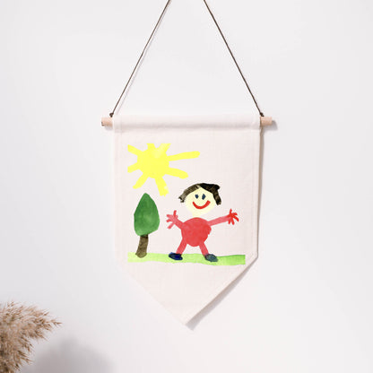 Handmade children's artwork with a sun, tree, and person on a white background | Little Heirloom