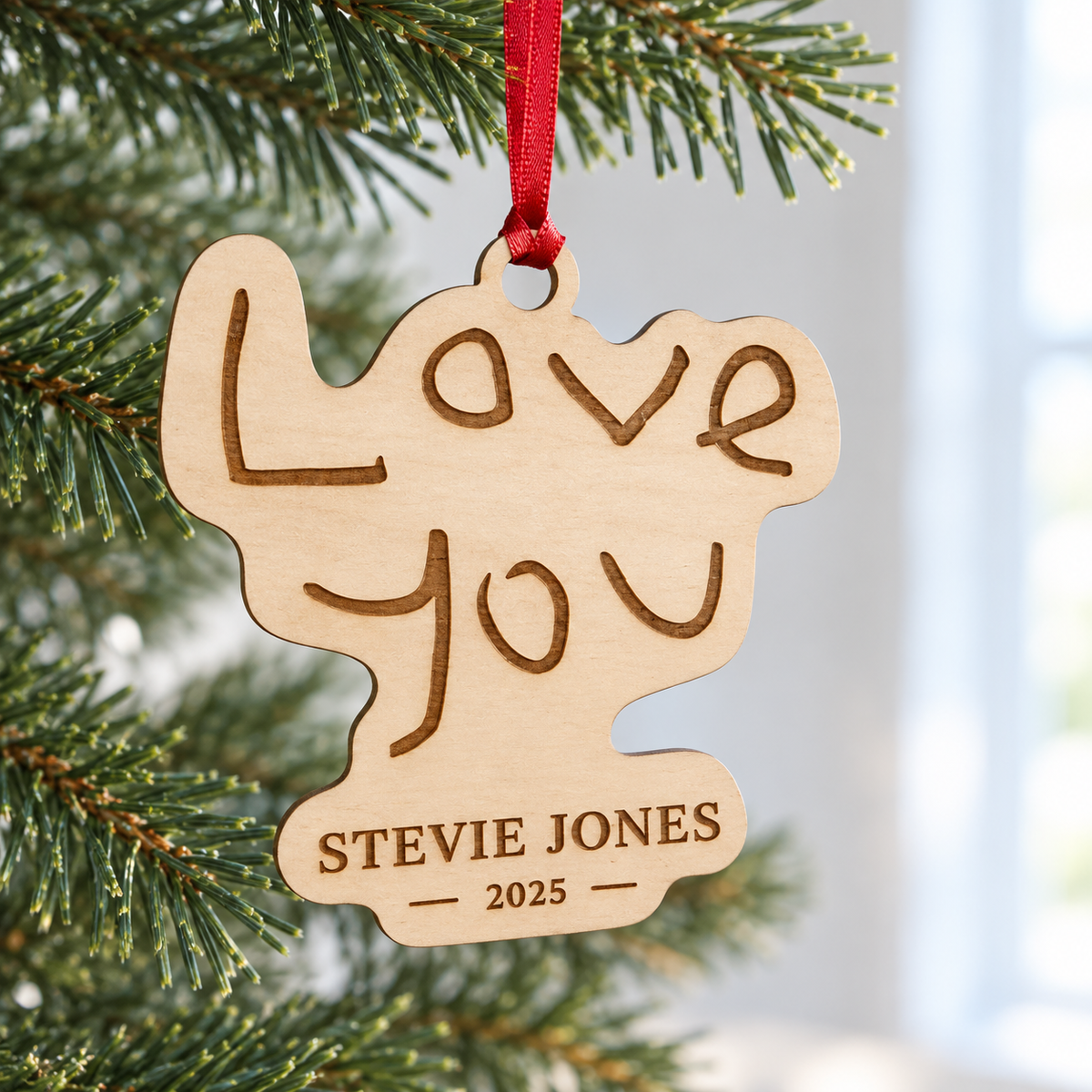 I Love You - Wooden Christmas Tree Decoration Made From Your Children's Handwriting