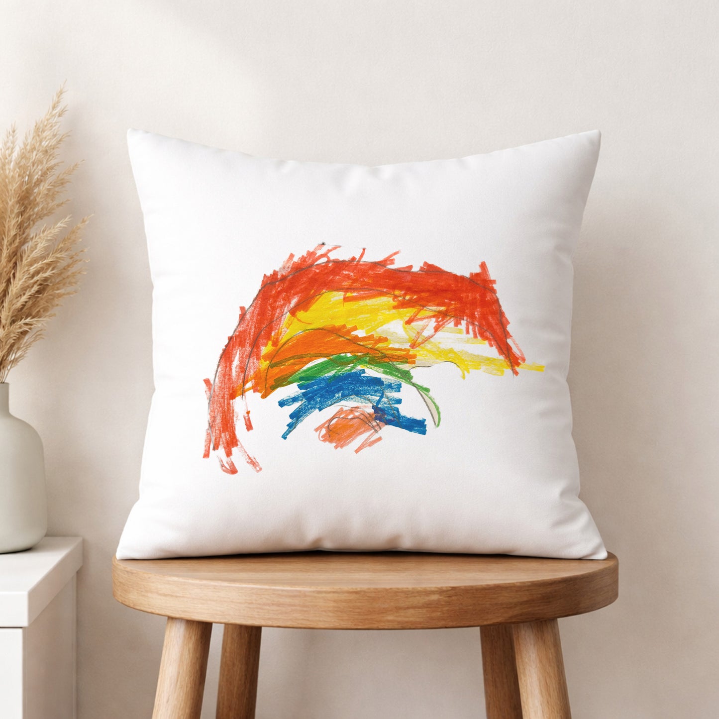 Cushion Cover printed with Young Child's Drawing of a Rainbow | Little Heirloom