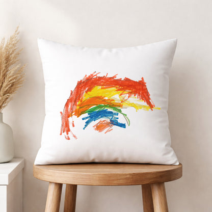 Cushion Cover printed with Young Child's Drawing of a Rainbow | Little Heirloom