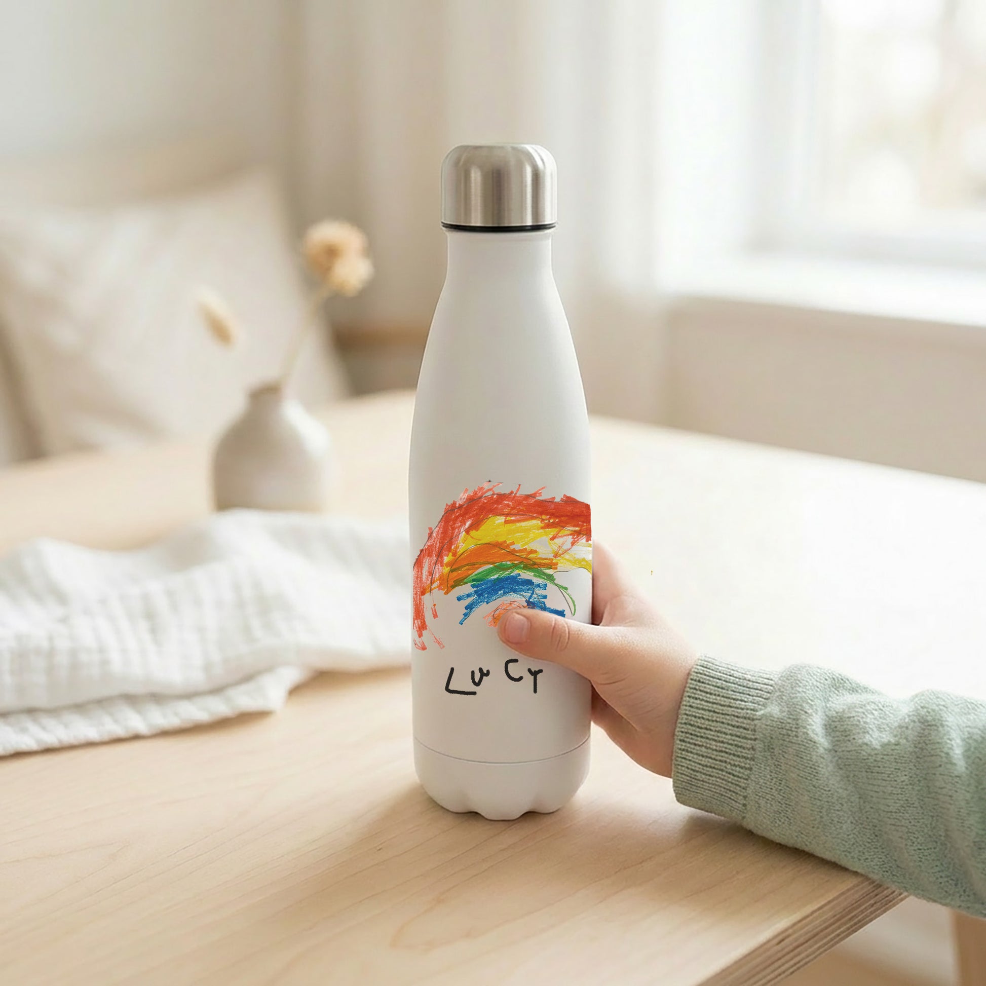 Kids Water Bottle for School with their drawings printed on it | Little Heirloom
