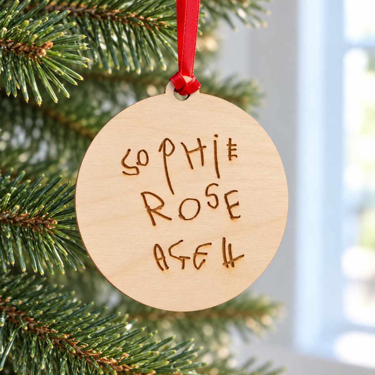 Round Wooden Christmas Tree Decoration Made From Your Children's Artwork
