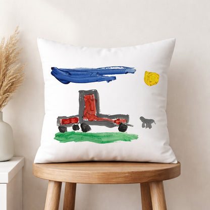 Cushion Cover printed with Child's Painting of a Farm | Little Heirloom