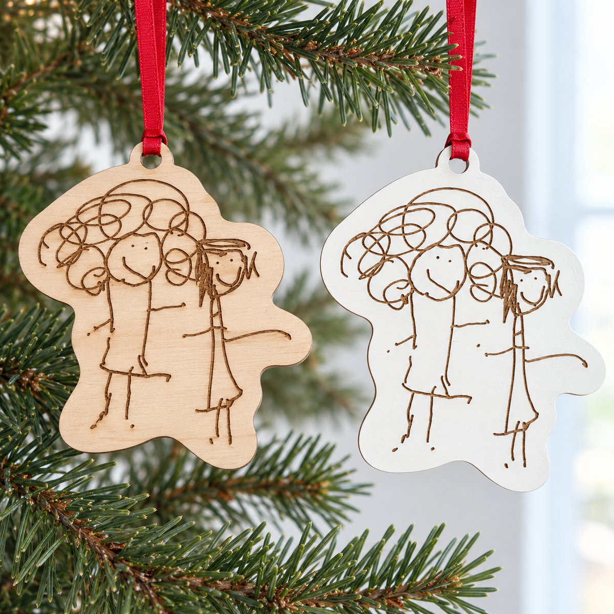 Wooden Christmas Tree Decoration Made From Your Children's Artwork