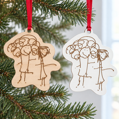 Wooden Christmas Tree Decoration Made From Your Children's Artwork