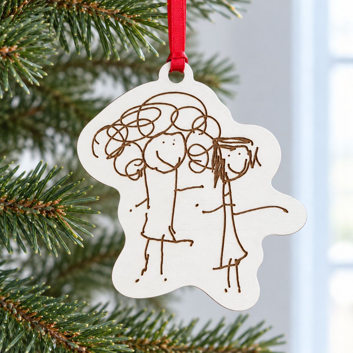 Wooden Christmas Tree Decoration Made From Your Children's Artwork