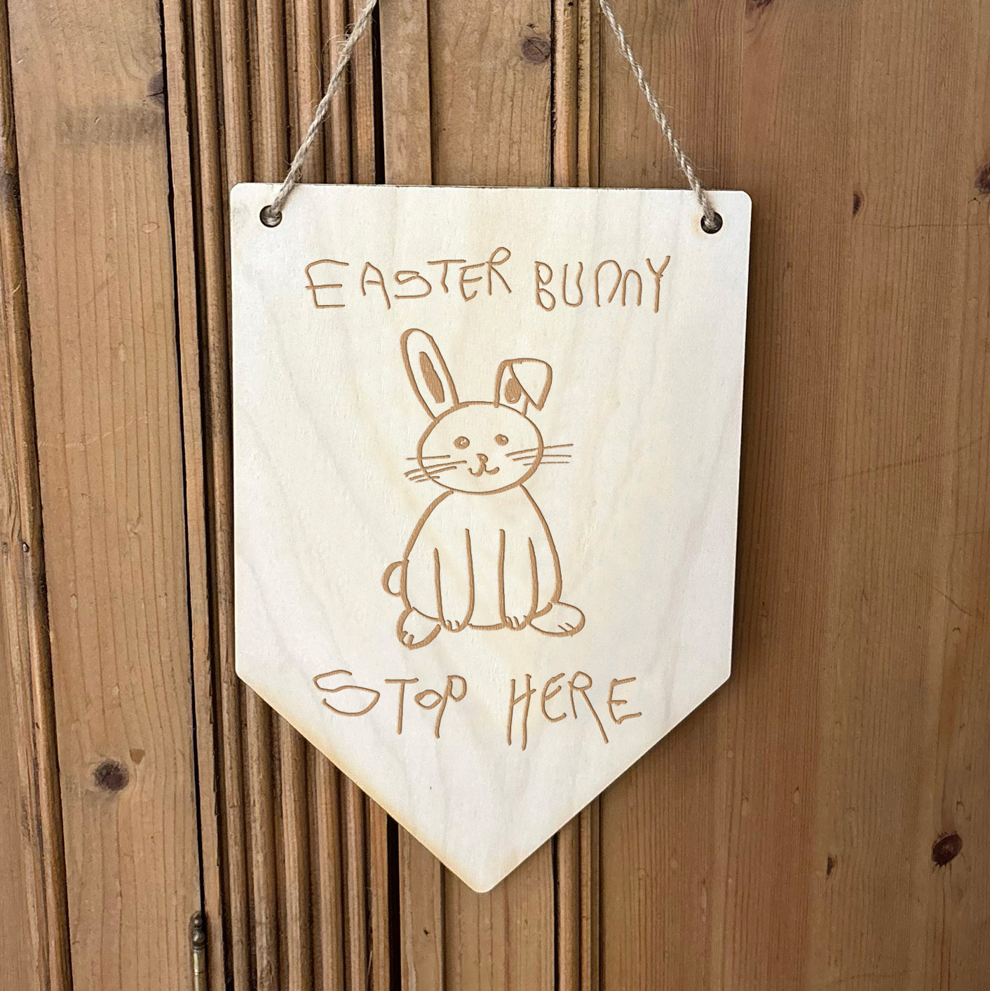 Easter Bunny Stop Here sign made using Child's Drawing | Little Heirloom