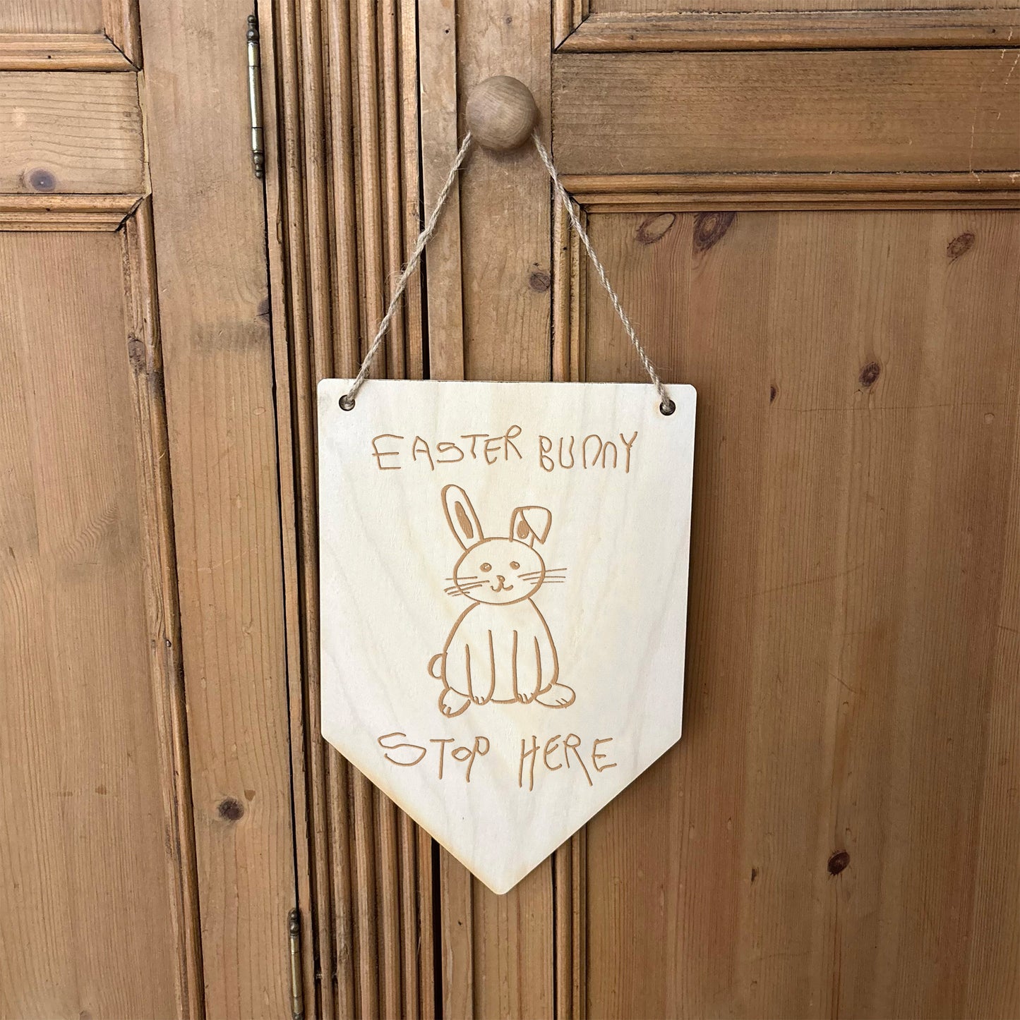 Easter Bunny Stop Here wooden sign made using Child's Drawing | Little Heirloom