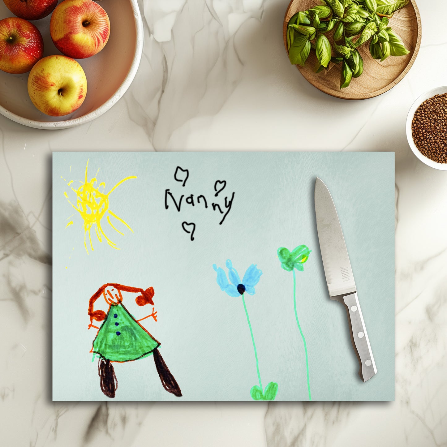 Glass Cutting Board Made from Adorable Childs Artwork | Little Heirloom