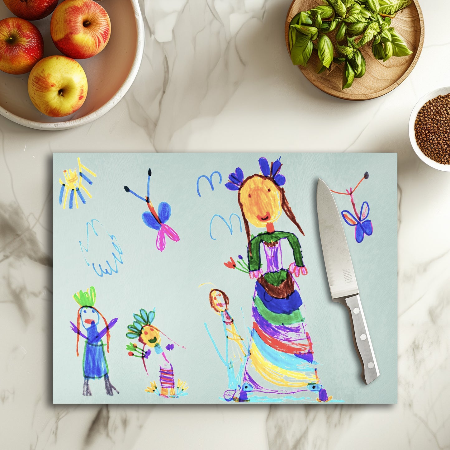 Glass Cutting Board Made from Adorable Childs Artwork | Gifts for Mums | Little Heirloom